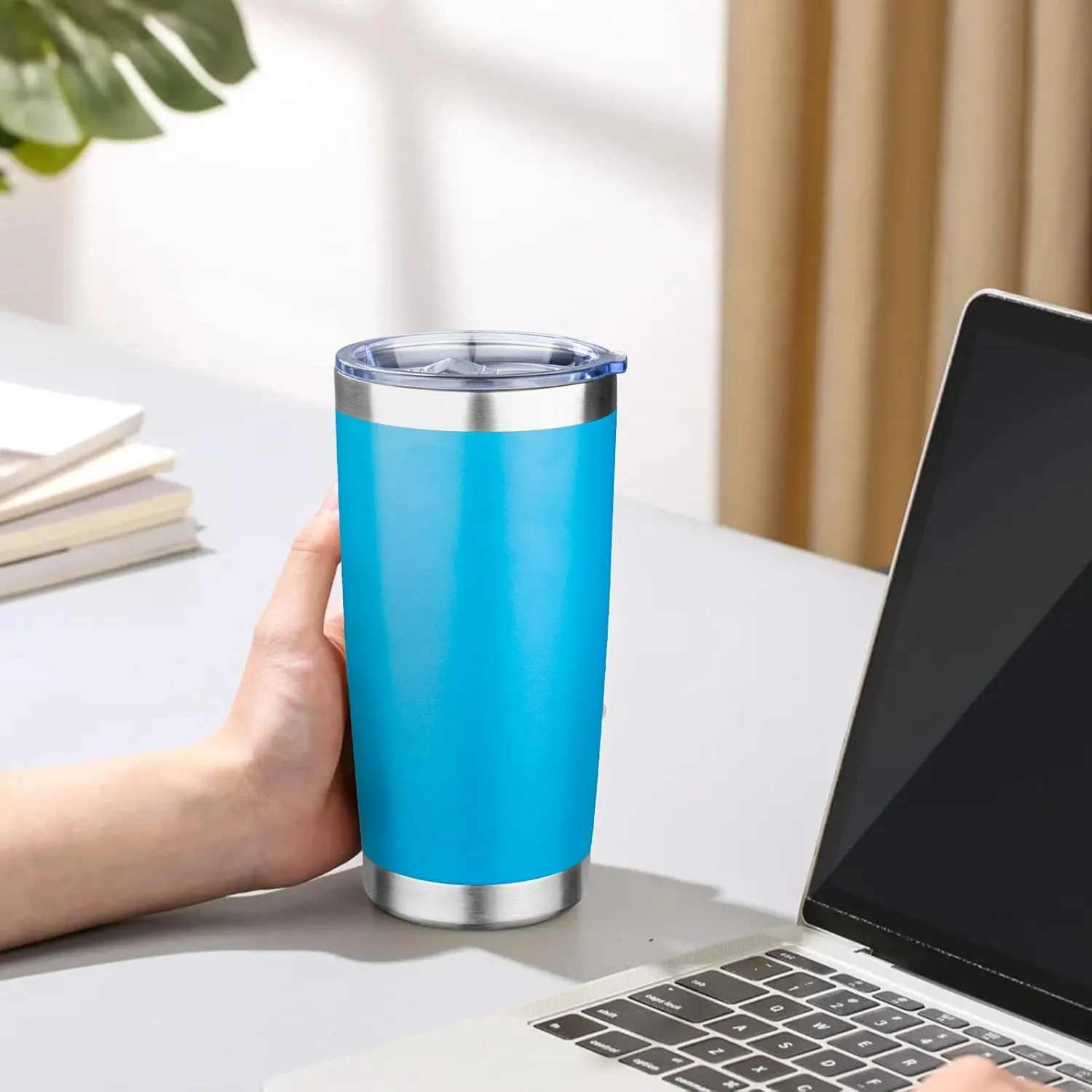 20oz Tumbler with Lid Double Wall Vacuum Insulated Travel Coffee Mug Stainless Steel Thermal Cup Powder Coated Sturdy Coffee Tumbler for Hot and Cold Beverage (Baby blue,1)