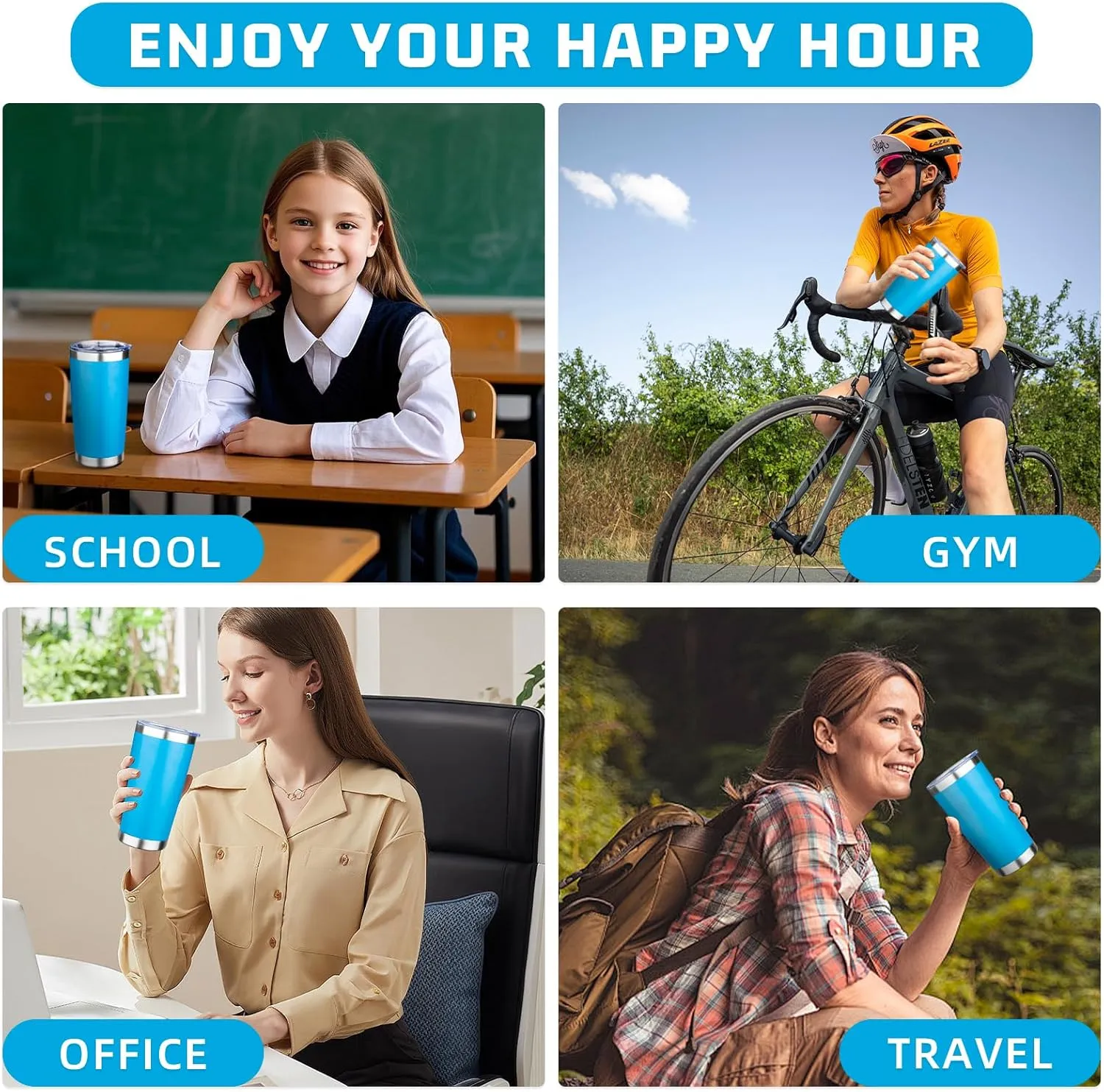 20oz Tumbler with Lid Double Wall Vacuum Insulated Travel Coffee Mug Stainless Steel Thermal Cup Powder Coated Sturdy Coffee Tumbler for Hot and Cold Beverage (Baby blue,1)