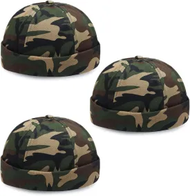 3 Pack Mens Brimless Skullcap Sailor Docker Cap Rolled Cuff Retro Beanie Hat