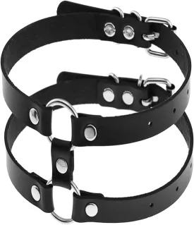 Adjustable 2 Rows Black Leather Collar for Women,Punk Rock Armbands Harness Jewelry Necklace for Man (Only Collar)