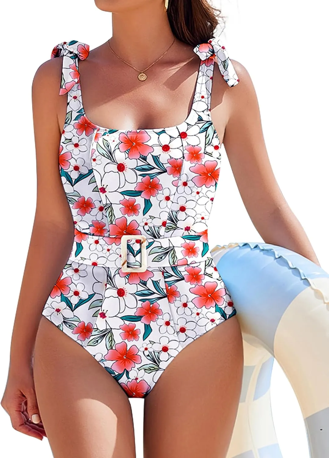 AI'MAGE Women's One Piece Swimsuit 2025 Tummy Control Swimsuits Slimming Bathing Suits Belted Swim Suit Swimwear