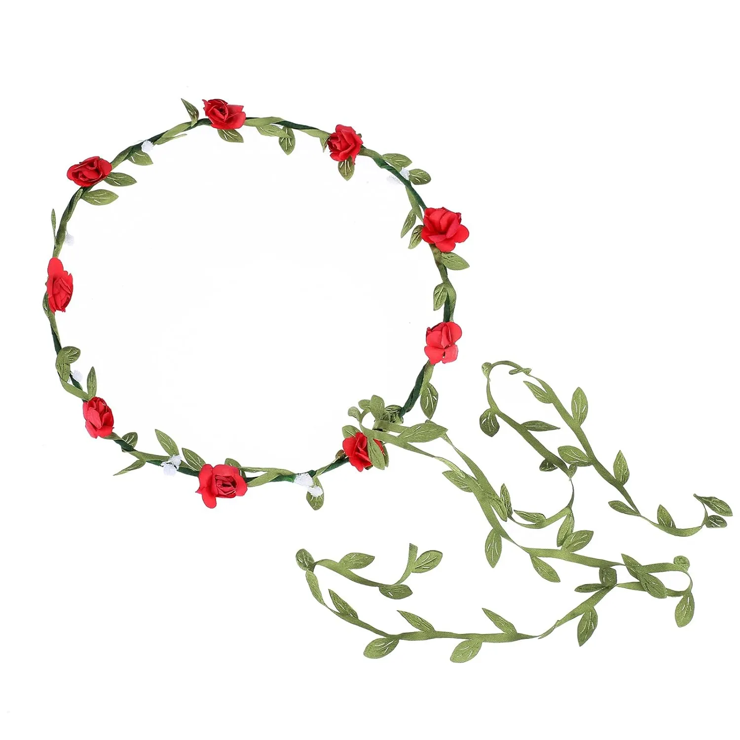 AWAYTR 2Pcs Fashion for Bohemian Style Wedding Bride Bridal Headdress Floral Flower Garland Headwear Headbands (Cream white red)