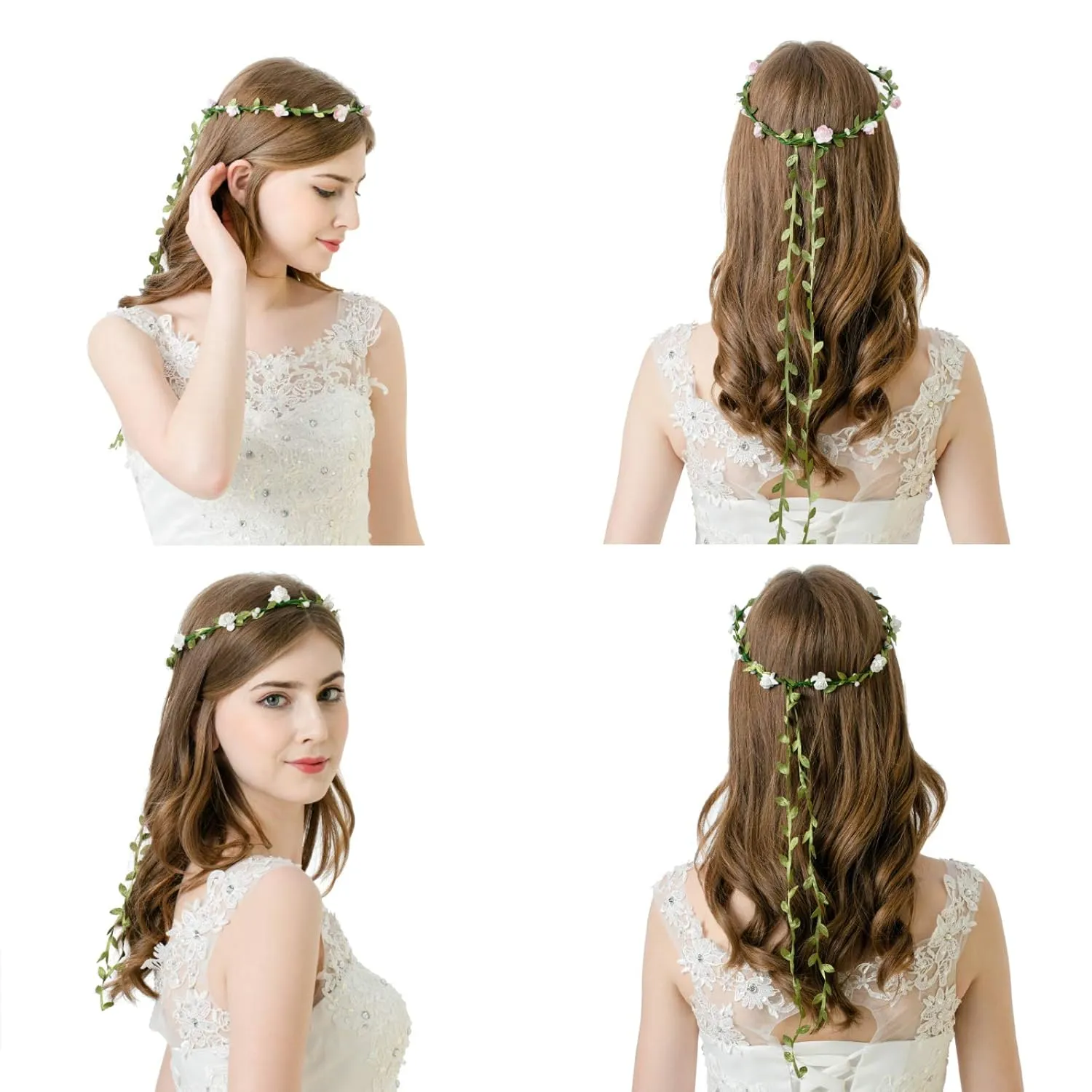 AWAYTR 2Pcs Fashion for Bohemian Style Wedding Bride Bridal Headdress Floral Flower Garland Headwear Headbands (Cream white red)