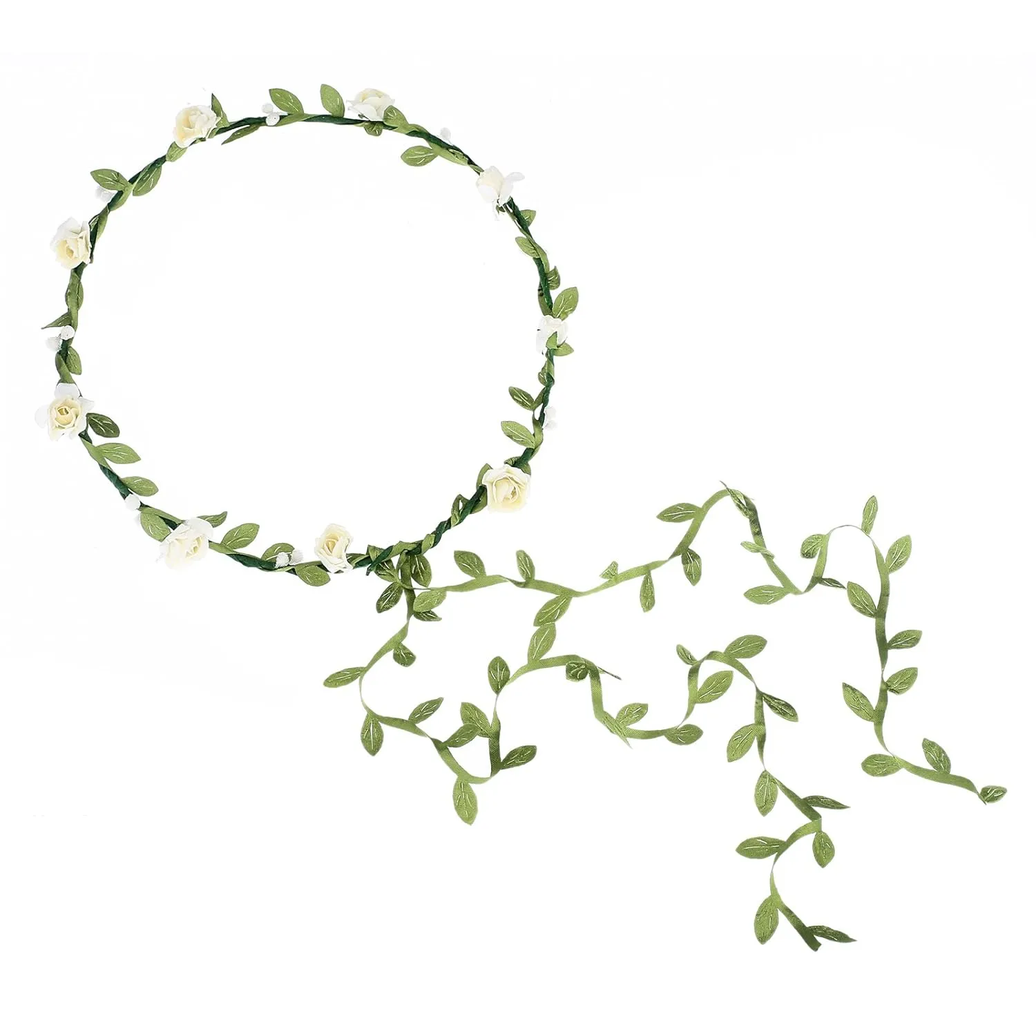 AWAYTR 2Pcs Fashion for Bohemian Style Wedding Bride Bridal Headdress Floral Flower Garland Headwear Headbands (Cream white red)