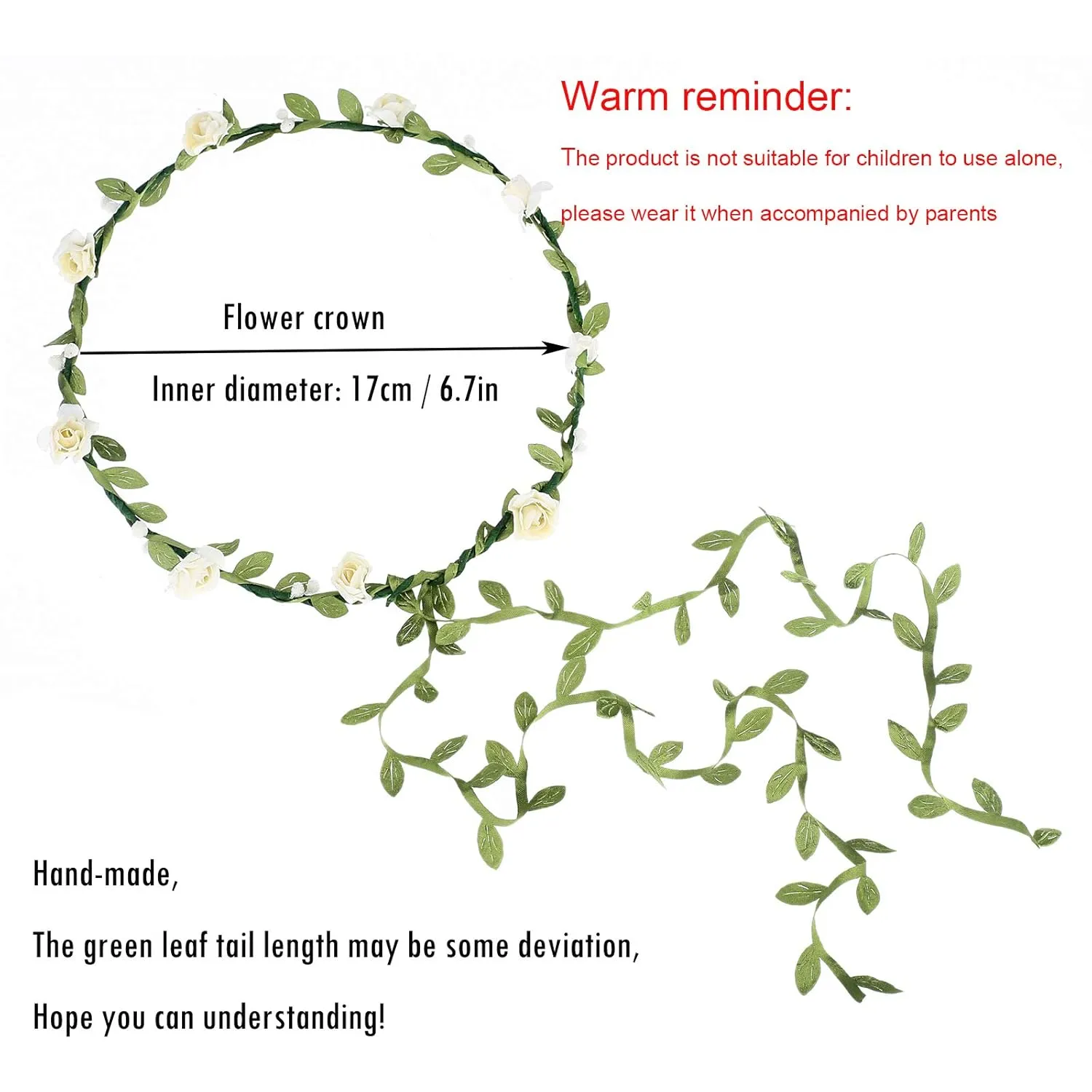 AWAYTR 2Pcs Fashion for Bohemian Style Wedding Bride Bridal Headdress Floral Flower Garland Headwear Headbands (Cream white red)