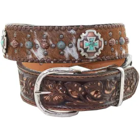B964 - Roan Hair Studded Tooled Belt