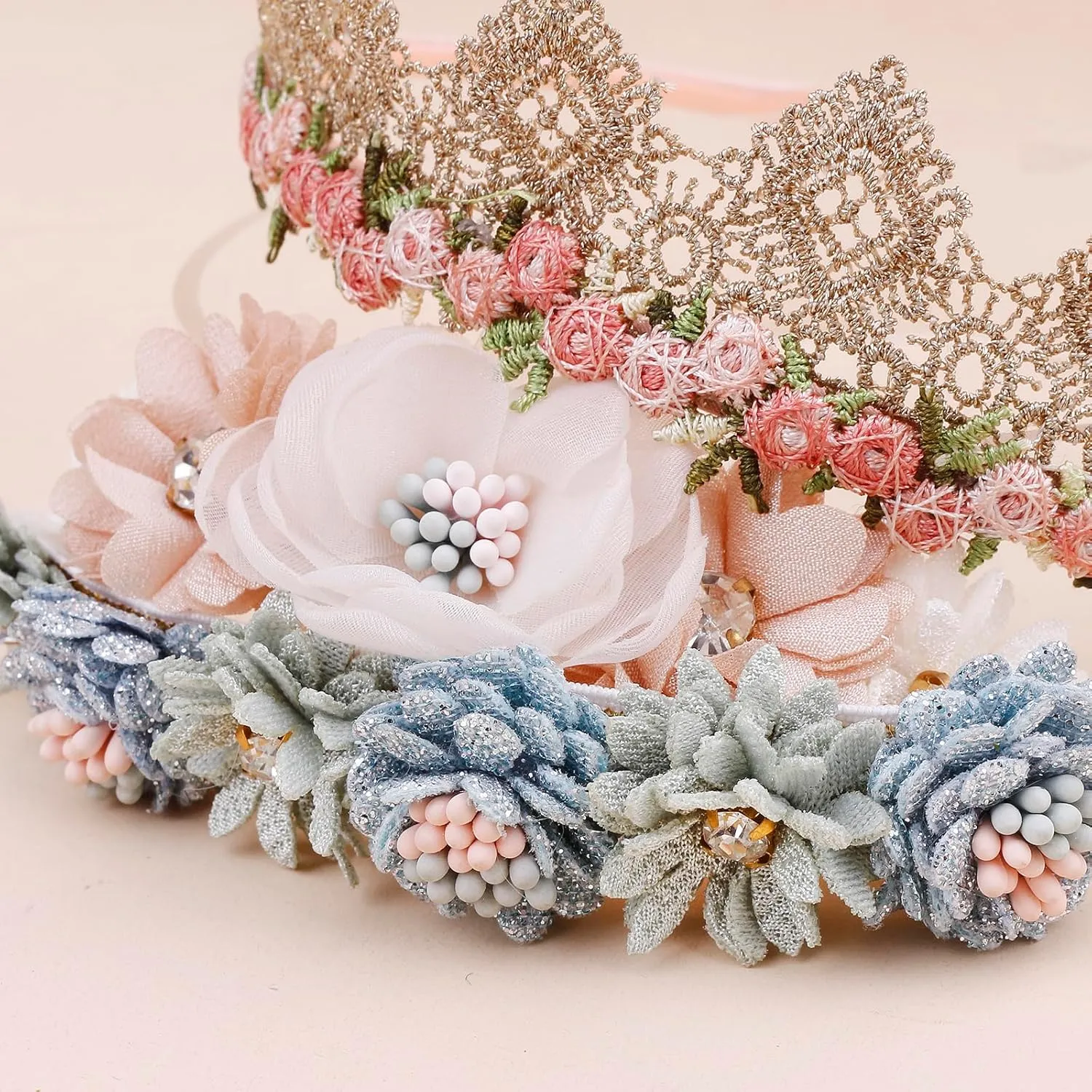 Baby Girl Floral Headband Nylon Flower Crown Elastic Hairband 3pcs Hair Accessories Gift for Girls (9572)