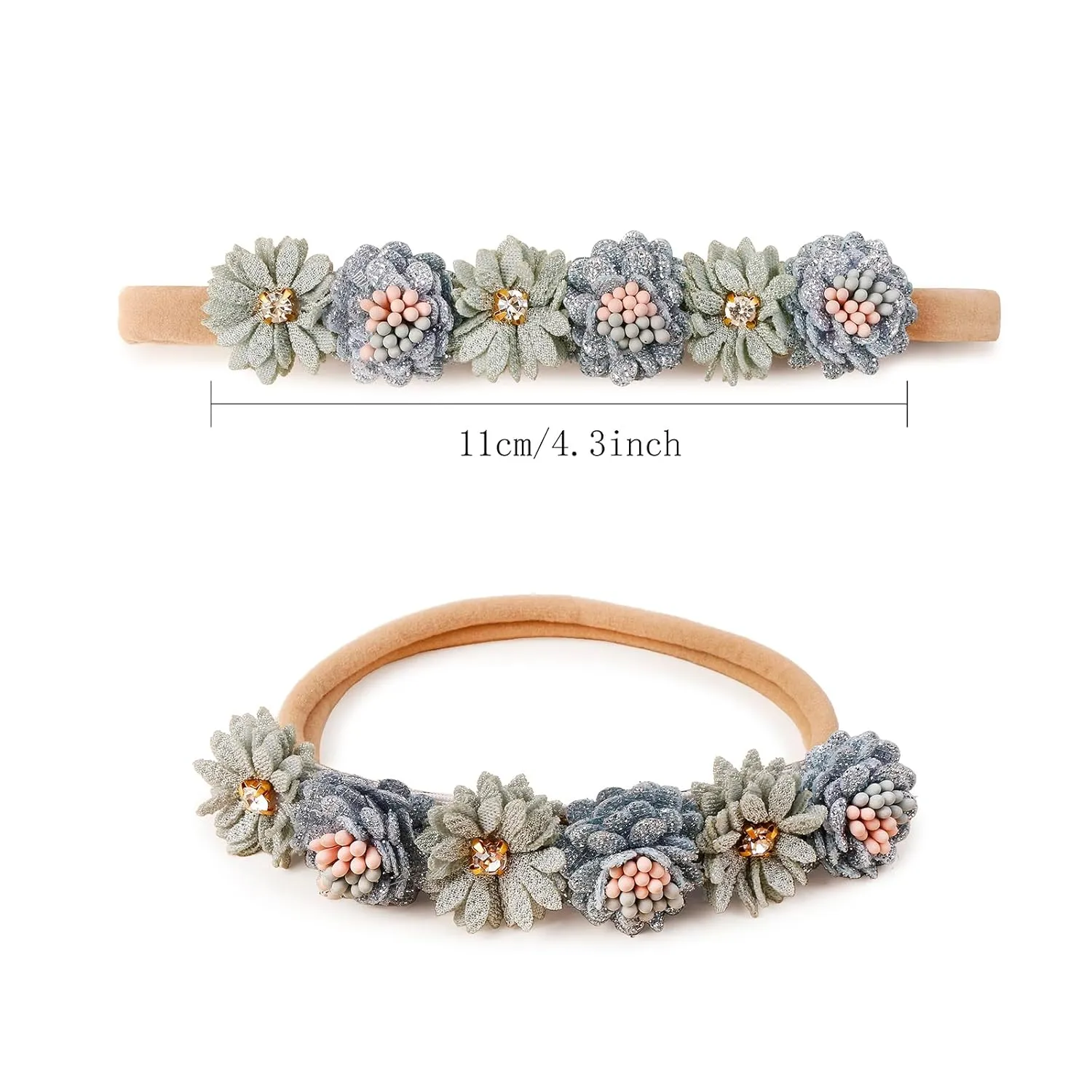 Baby Girl Floral Headband Nylon Flower Crown Elastic Hairband 3pcs Hair Accessories Gift for Girls (9572)