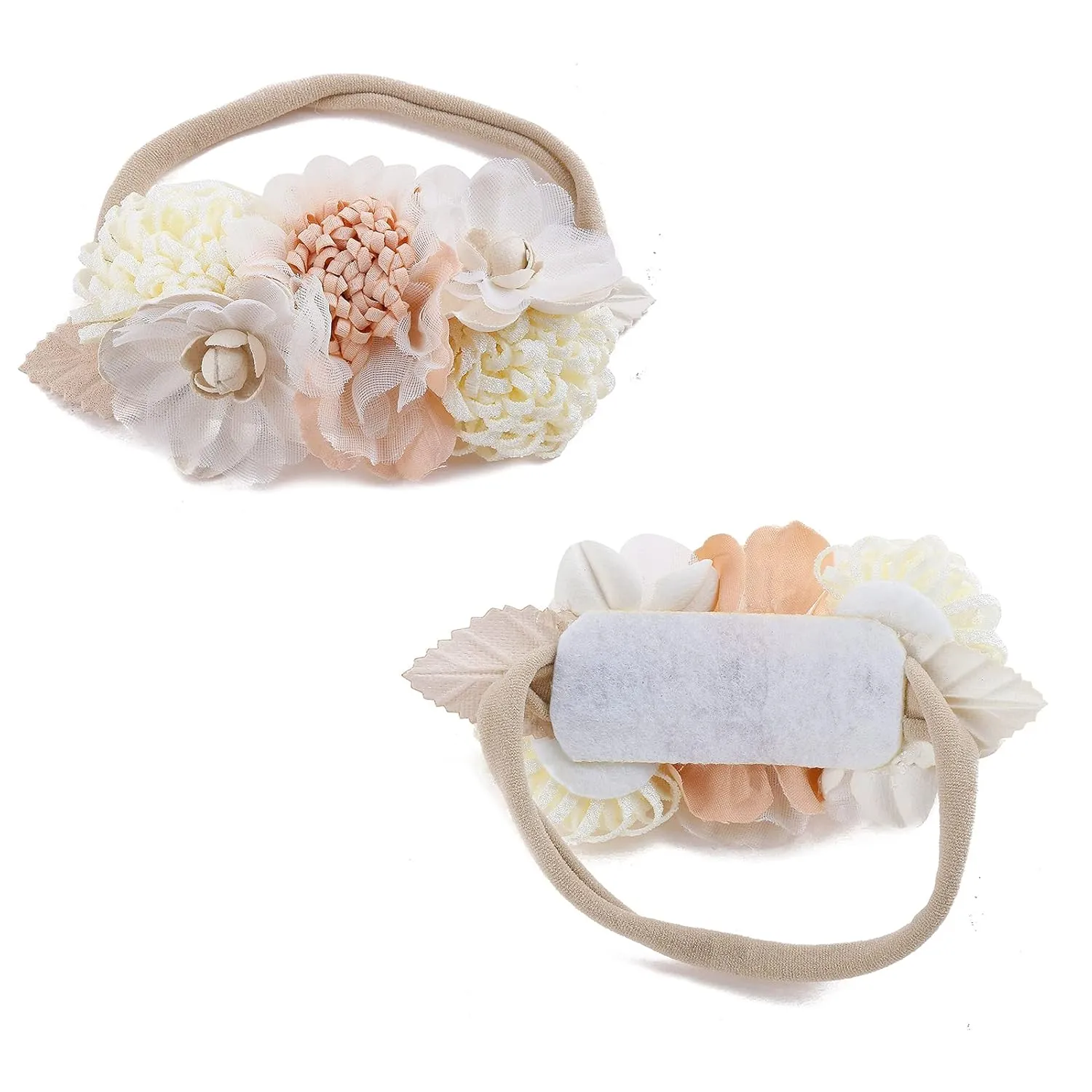 Baby Girl Floral Headbands- 3pcs Nylon Headband Handmade Flower Crown Elastic Hairband Newborn Toddler Hair Accessories Gifts for Girls 1-6 years old