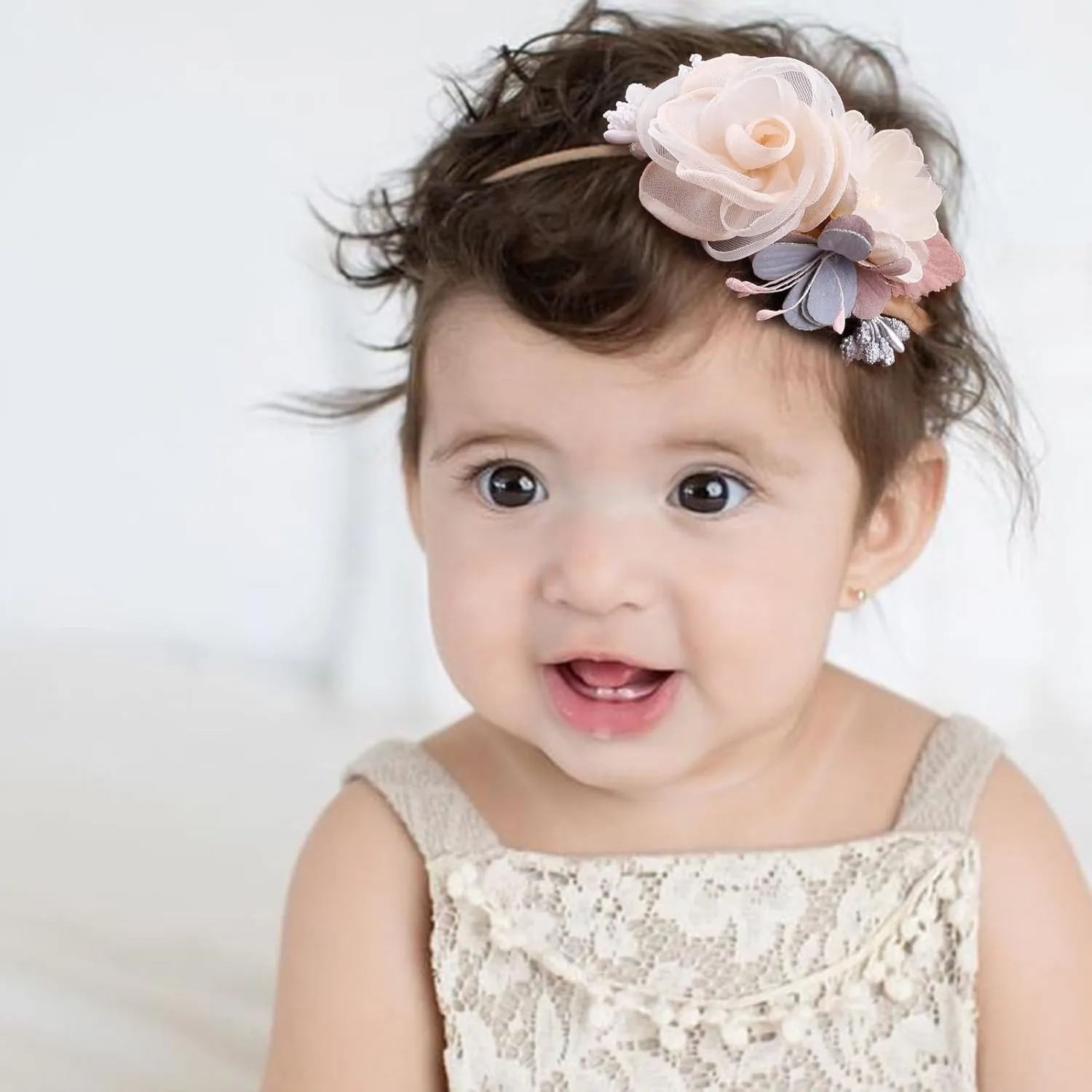 Baby Girl Floral Headbands- 3pcs Nylon Headband Handmade Flower Crown Elastic Hairband Newborn Toddler Hair Accessories Gifts for Girls 1-6 years old
