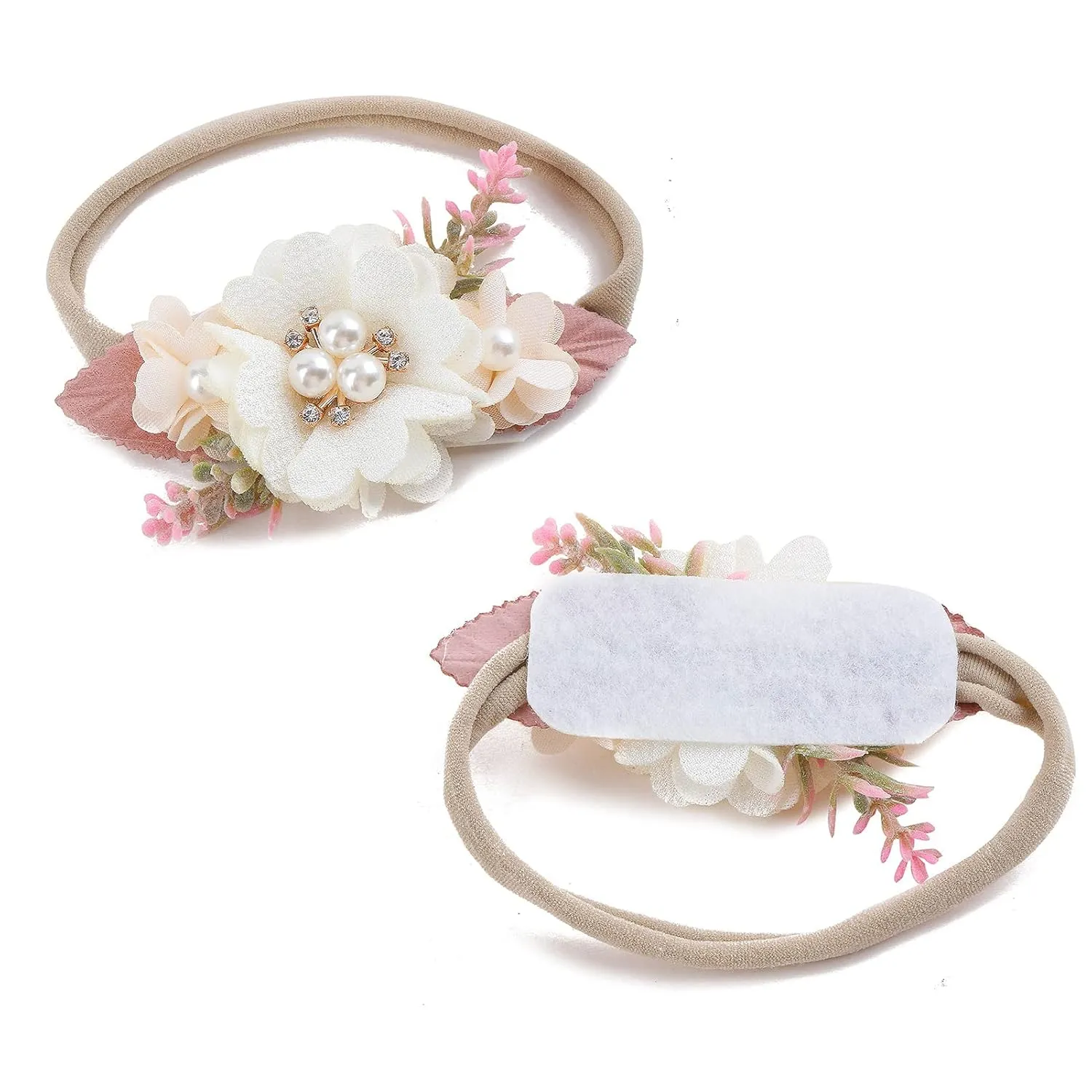 Baby Girl Floral Headbands- 3pcs Nylon Headband Handmade Flower Crown Elastic Hairband Newborn Toddler Hair Accessories Gifts for Girls 1-6 years old