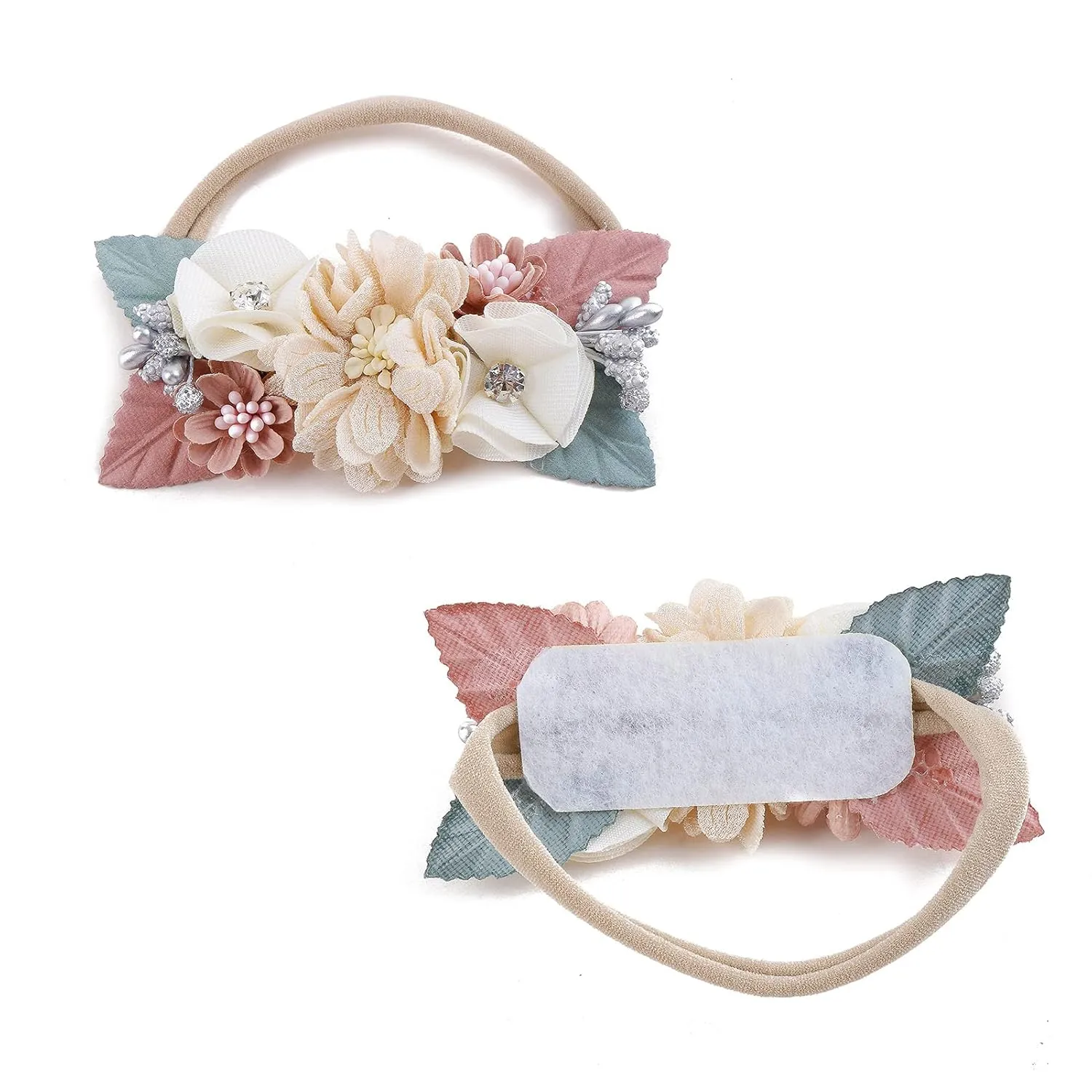 Baby Girl Floral Headbands- 3pcs Nylon Headband Handmade Flower Crown Elastic Hairband Newborn Toddler Hair Accessories Gifts for Girls 1-6 years old