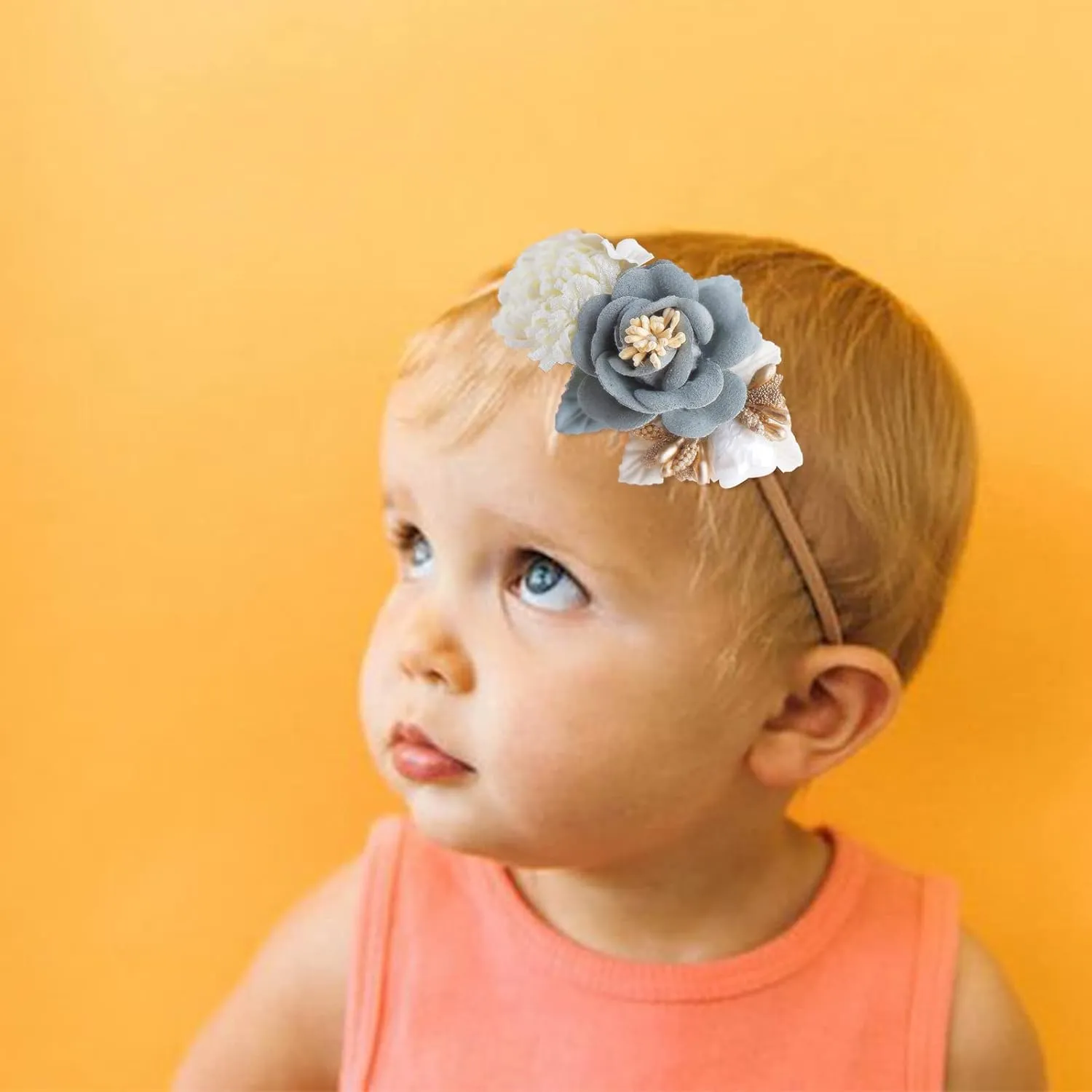Baby Girl Floral Headbands- 3pcs Nylon Headband Handmade Flower Crown Elastic Hairband Newborn Toddler Hair Accessories Gifts for Girls 1-6 years old