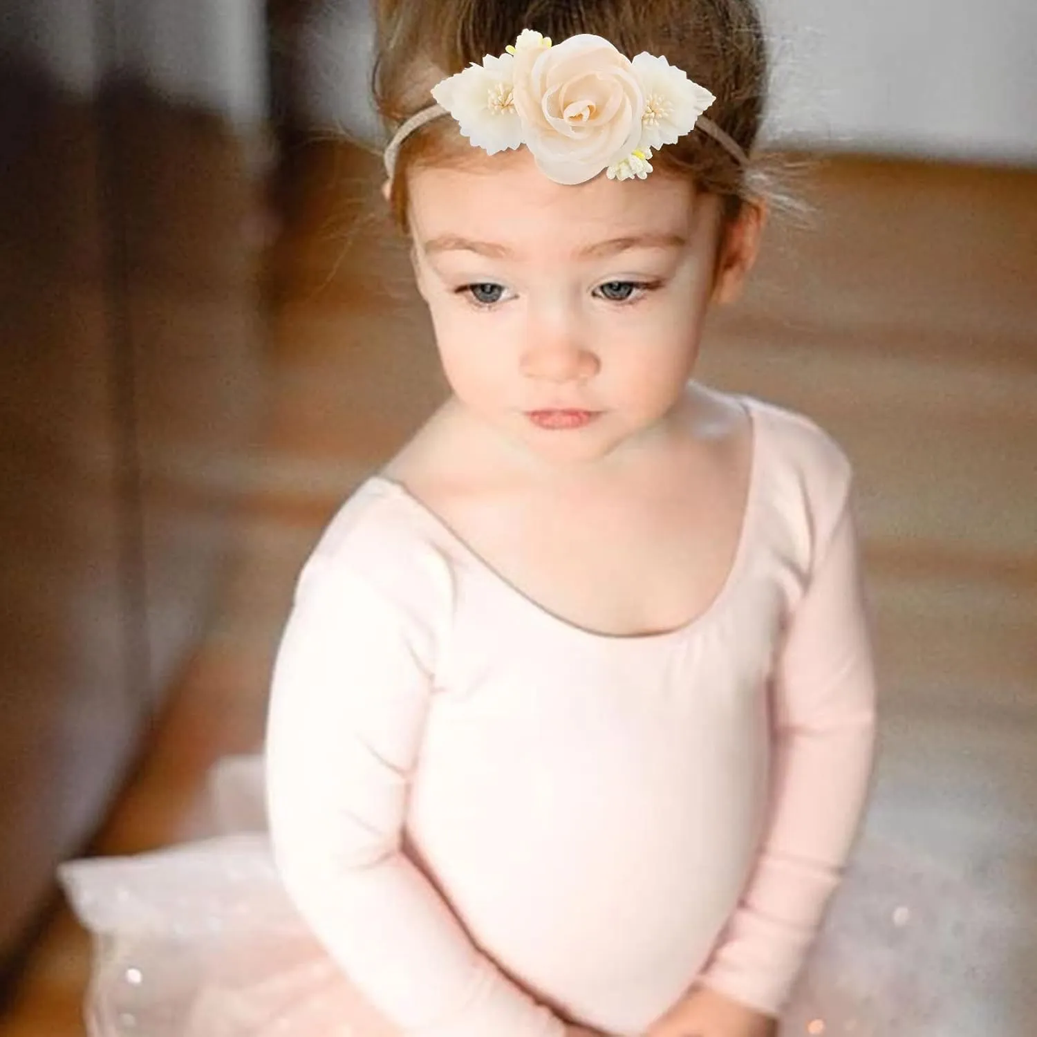 Baby Girl Floral Headbands- 3pcs Nylon Headband Handmade Flower Crown Elastic Hairband Newborn Toddler Hair Accessories Gifts for Girls 1-6 years old