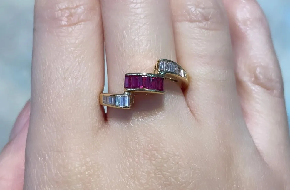 Baguette ruby and diamond ring in 18 carat gold