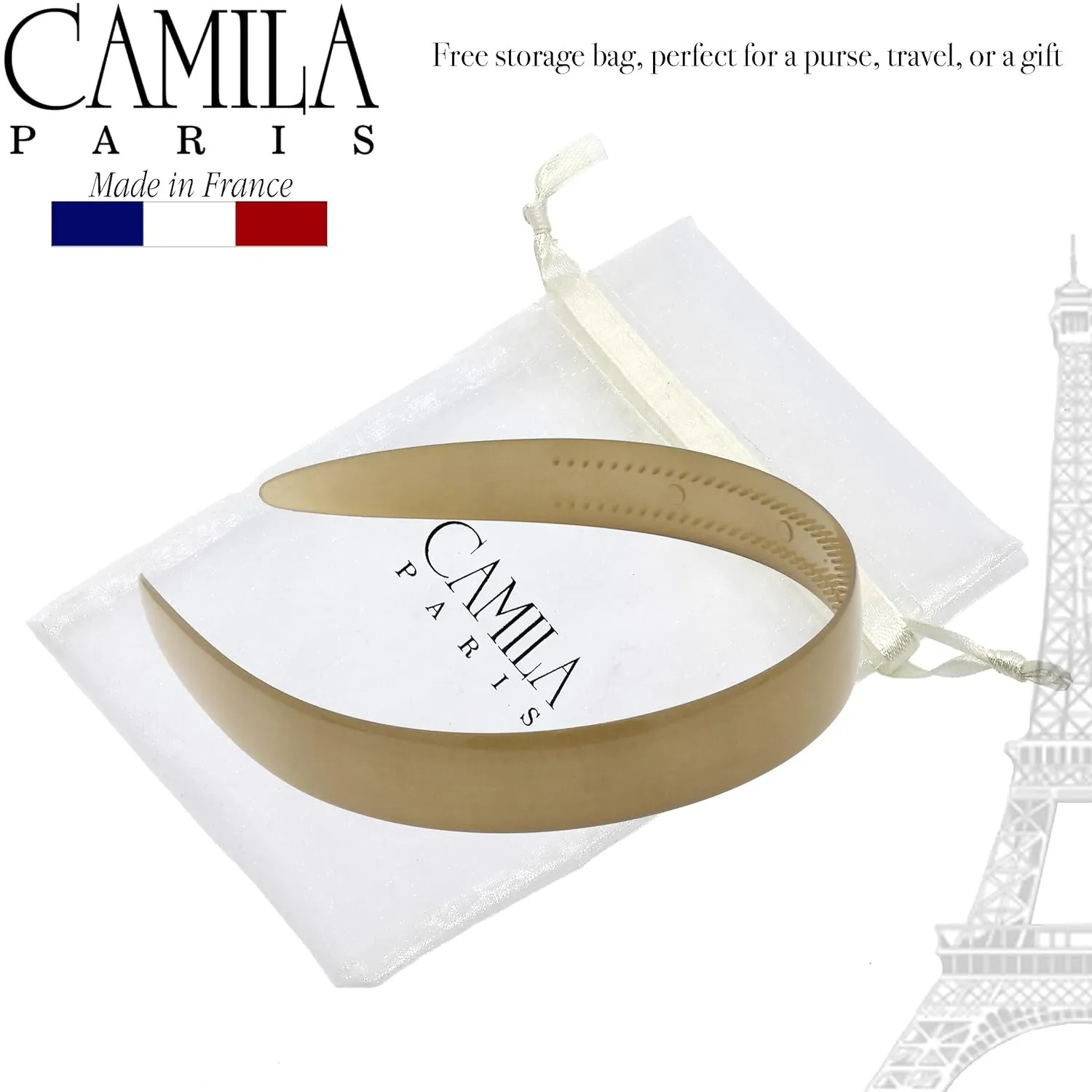 Camila Paris CP3384 French Fashion Headband for Women, Very Flexible with Teeth for Strong Hold Grip, Women's Hairband, No Slip Durable Styling Girls Hair Accessories, Made in France with Cellulose