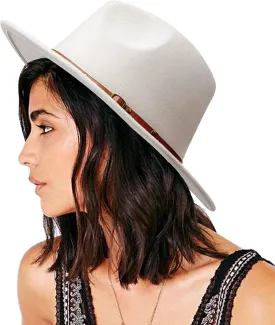 DRESHOW Women Classic Felt Fedora Wide Brim Floppy with Belt Buckle Panama Hat