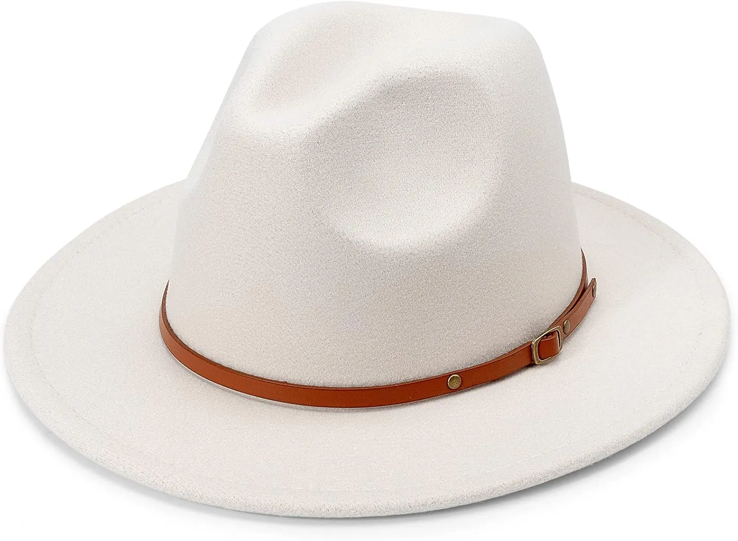 DRESHOW Women Classic Felt Fedora Wide Brim Floppy with Belt Buckle Panama Hat