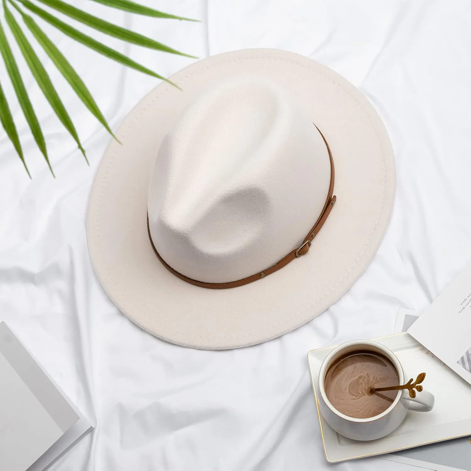 DRESHOW Women Classic Felt Fedora Wide Brim Floppy with Belt Buckle Panama Hat