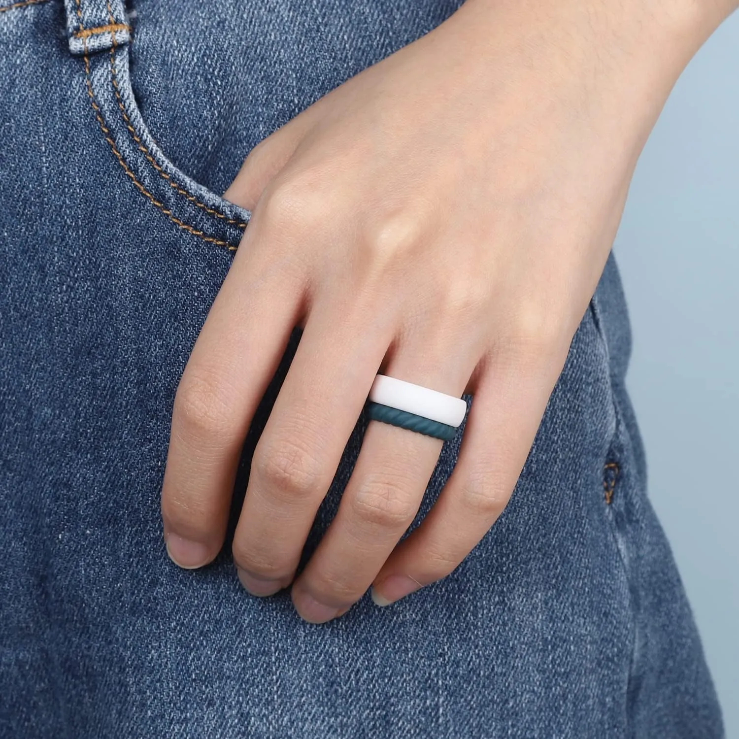 Egnaro Women's Wedding Bands, Silicone Stacking Rings for Her, Rubber Inner Arc Ergonomic Breathable Design