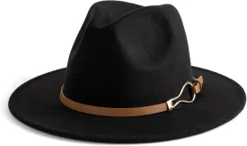 Fashion Women Wide Brim Fedora Floppy Panama Hat with Belt Buckle