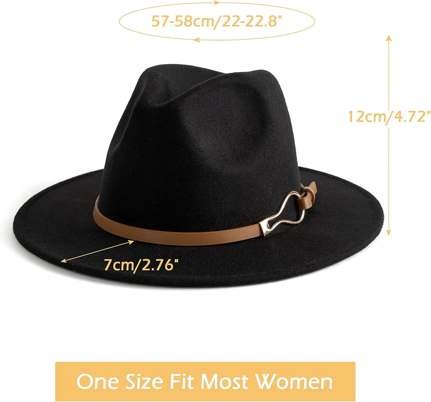 Fashion Women Wide Brim Fedora Floppy Panama Hat with Belt Buckle