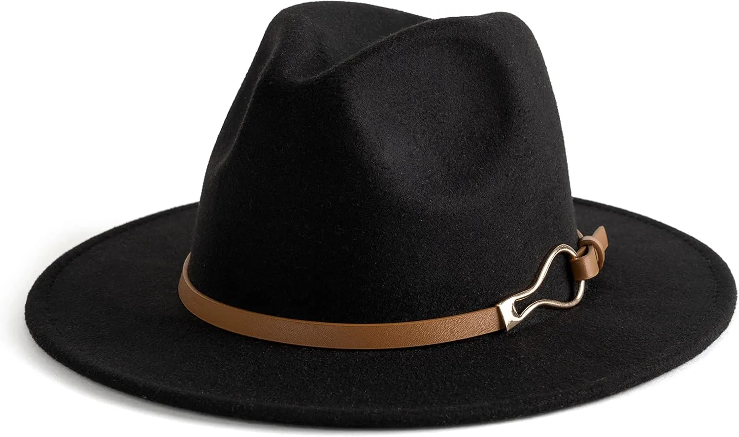 Fashion Women Wide Brim Fedora Floppy Panama Hat with Belt Buckle