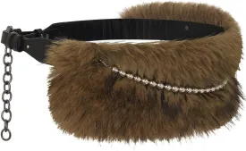 Fur Leather Belt Women Punk Belt Wide Beads Chain Belts for Dresses and Pants