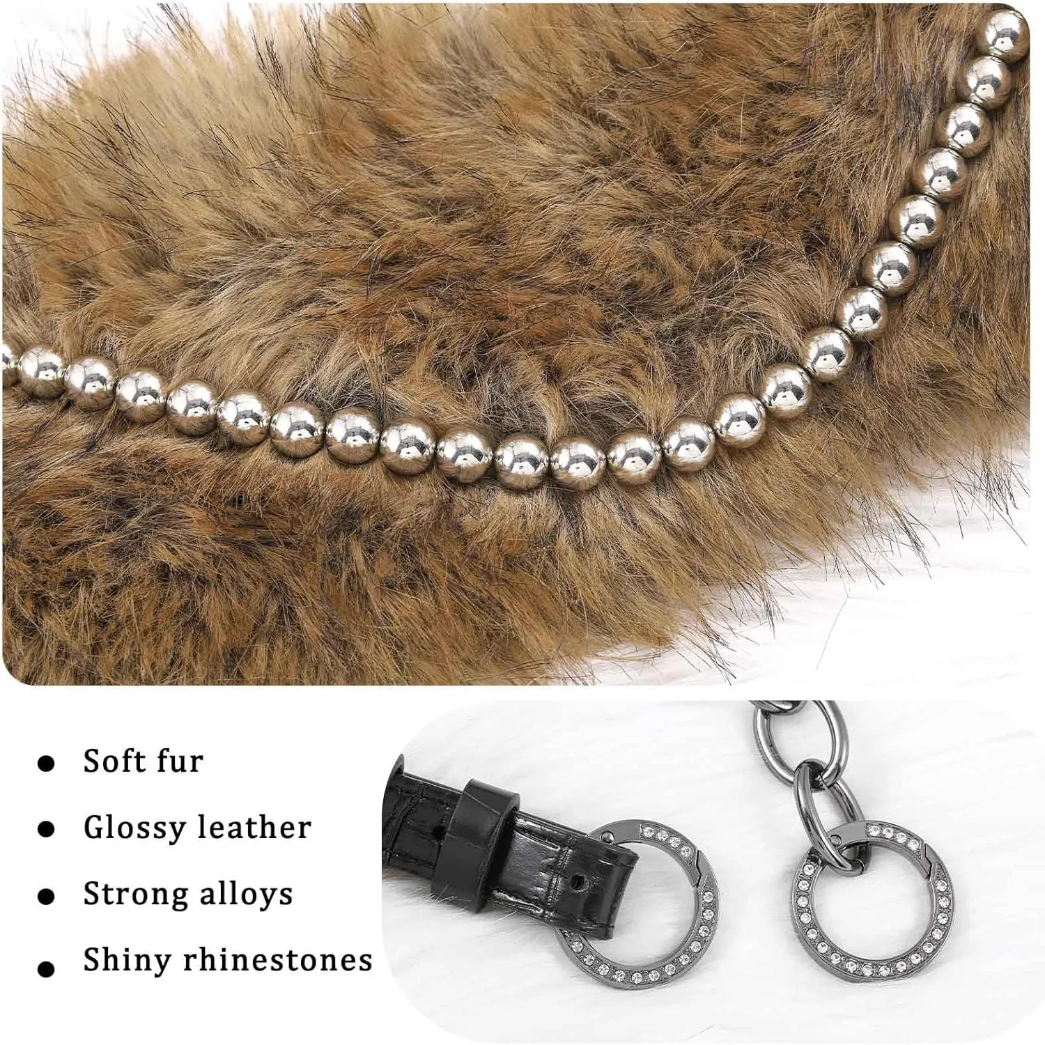Fur Leather Belt Women Punk Belt Wide Beads Chain Belts for Dresses and Pants