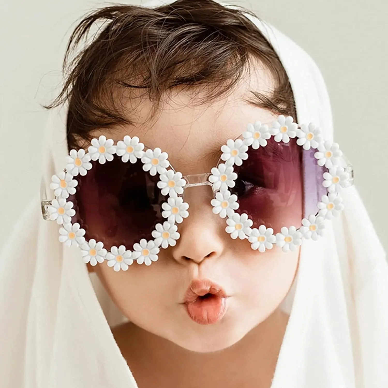 Girls round Flower Sunglasses Flower Cute Glasses UV 400 Protection for Outdoor Beach
