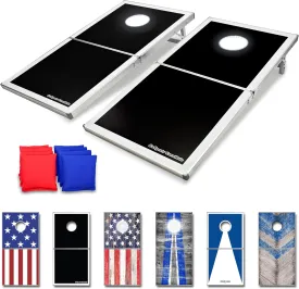 GoSports 4 x 2 ft Aluminum Cornhole Game Sets  Choose LED Lights or Standard - Set Includes 2 Foldable Regulation Size Boards, 8 Bean Bags, & Rules