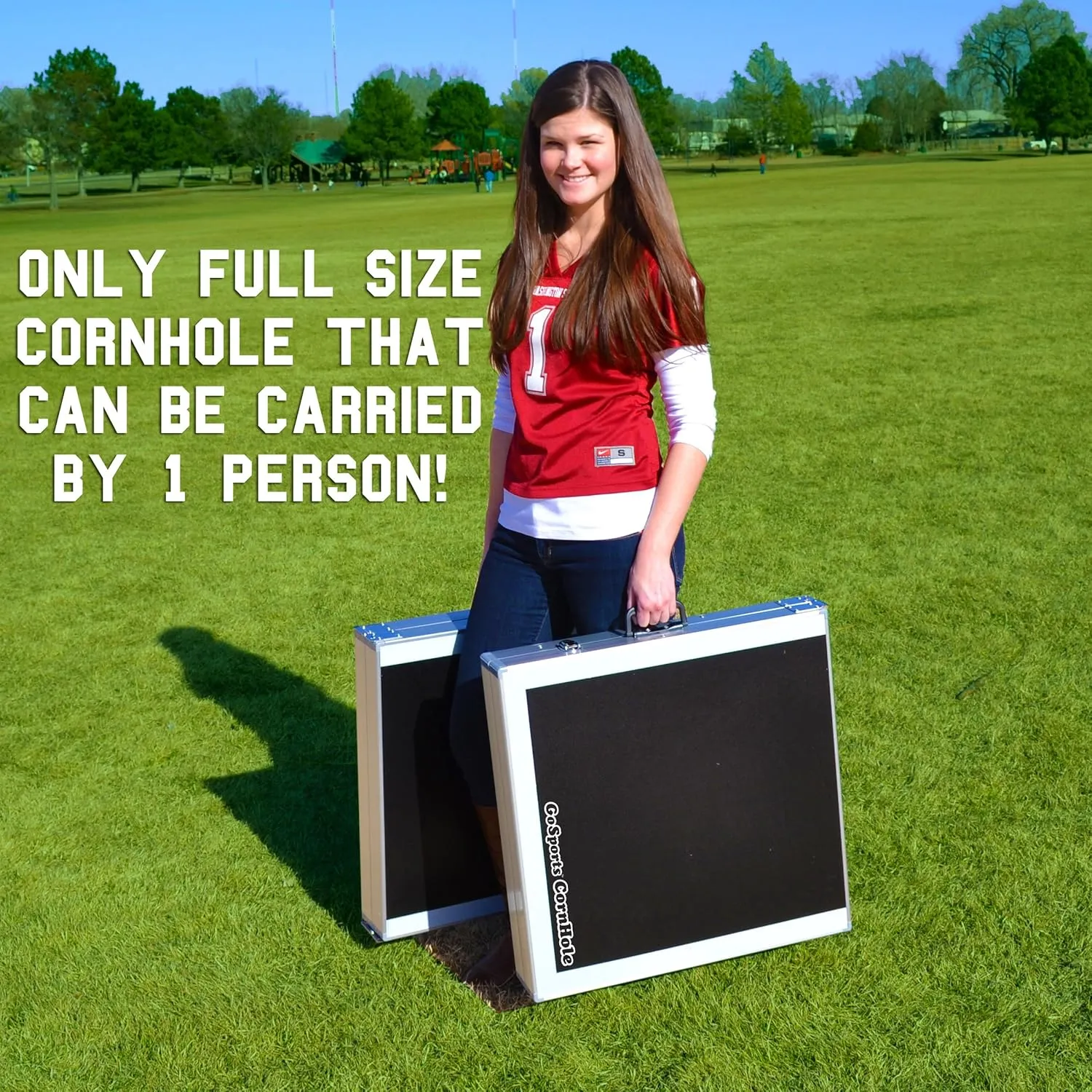 GoSports 4 x 2 ft Aluminum Cornhole Game Sets  Choose LED Lights or Standard - Set Includes 2 Foldable Regulation Size Boards, 8 Bean Bags, & Rules