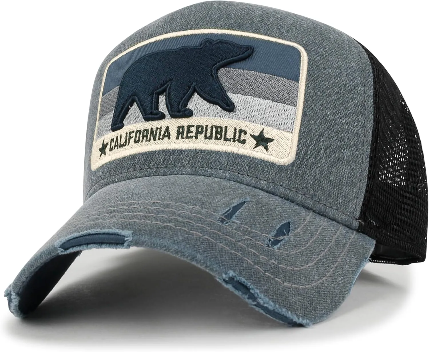 ililily Premium California Bear Embroidered Baseball Cap Vintage Trucker Hat