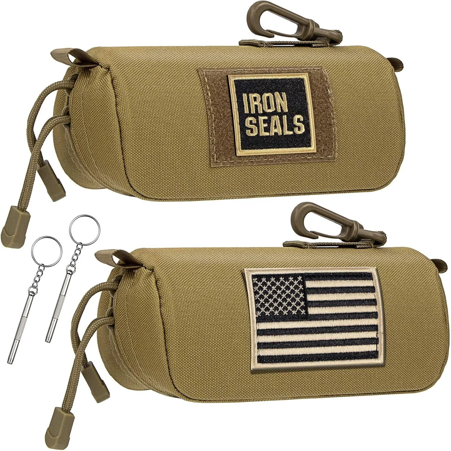 IronSeals 2 Pack Extra Large Tactical Molle Sunglasses Case Anti-Shock Hard Clamshell Glasses Case, XL