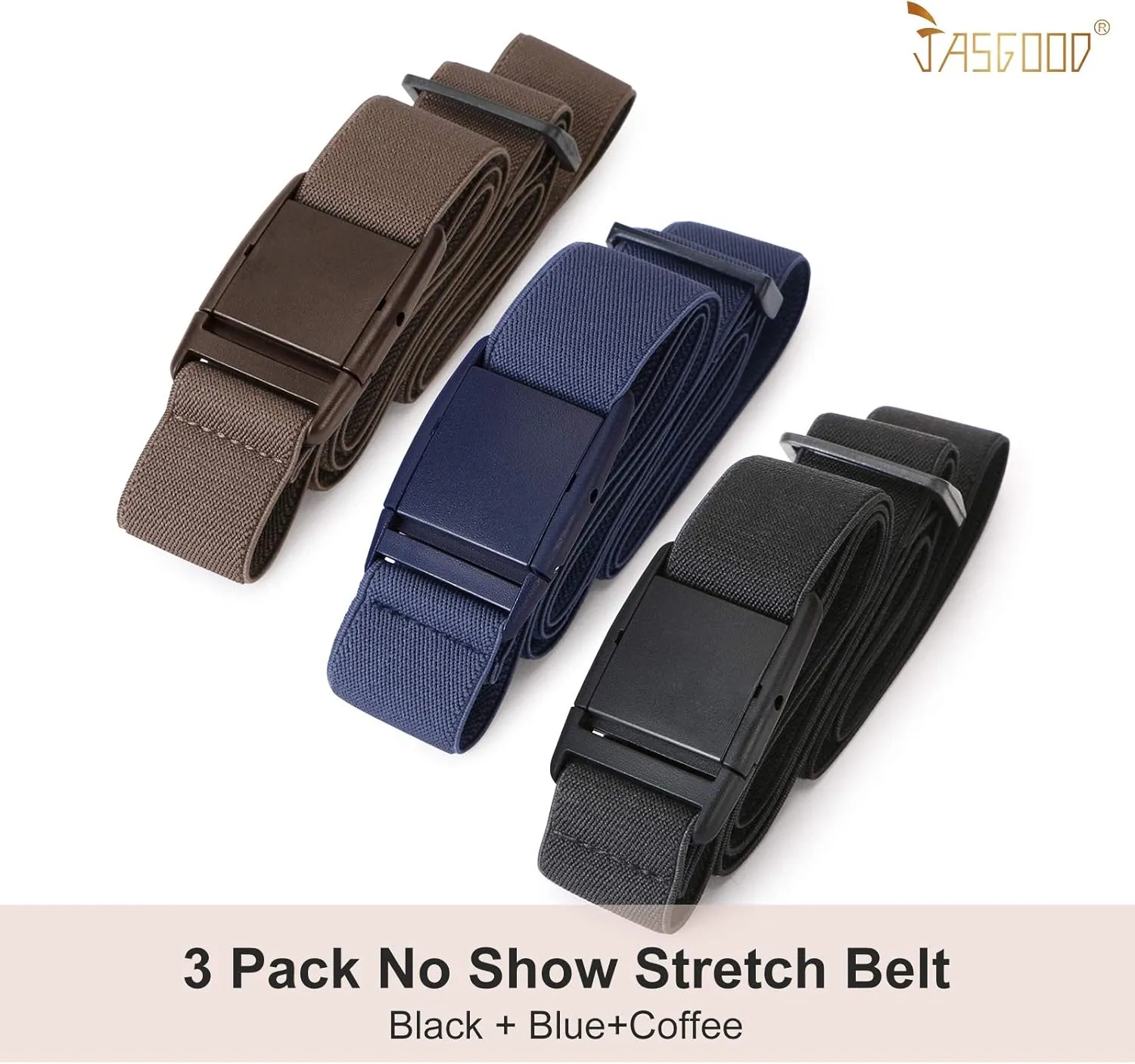 JASGOOD No Show Women Stretch Belt Invisible Elastic Web Strap Belt with Flat Buckle for Jeans Pants Dresses