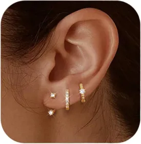 Jstyle 14K Gold Earrings for Women S925 Sterling Silver Earrings for Multiple Piercings Cartilage Stud Small Hoop Dainty Earrings Set