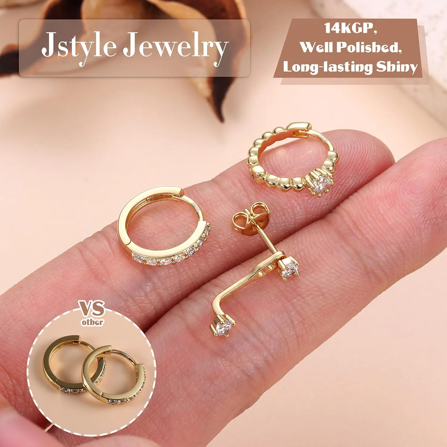 Jstyle 14K Gold Earrings for Women S925 Sterling Silver Earrings for Multiple Piercings Cartilage Stud Small Hoop Dainty Earrings Set