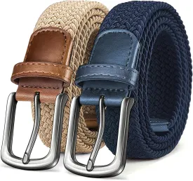 KEMISANT Men's Golf Belt 2 Pack-Braided Woven Stretch Belt for Gift Men Casual Jeans Sports Work 1 3/8"
