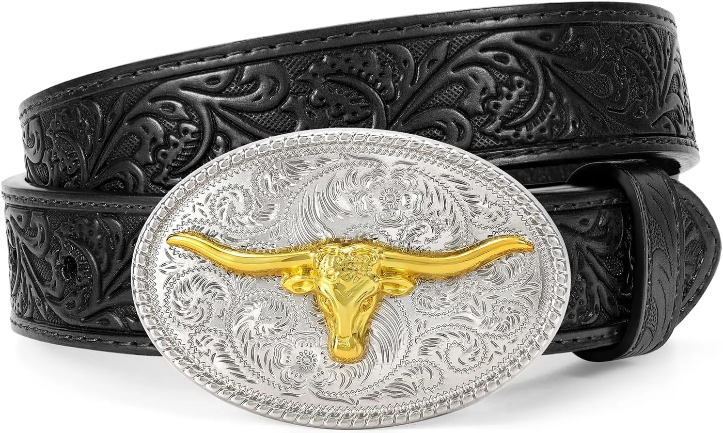 Kids Western Belt for Boys Girls, Embossed Genuine Leather Cowboy Cowgirl Belt for Jeans Pant Dresses Gift