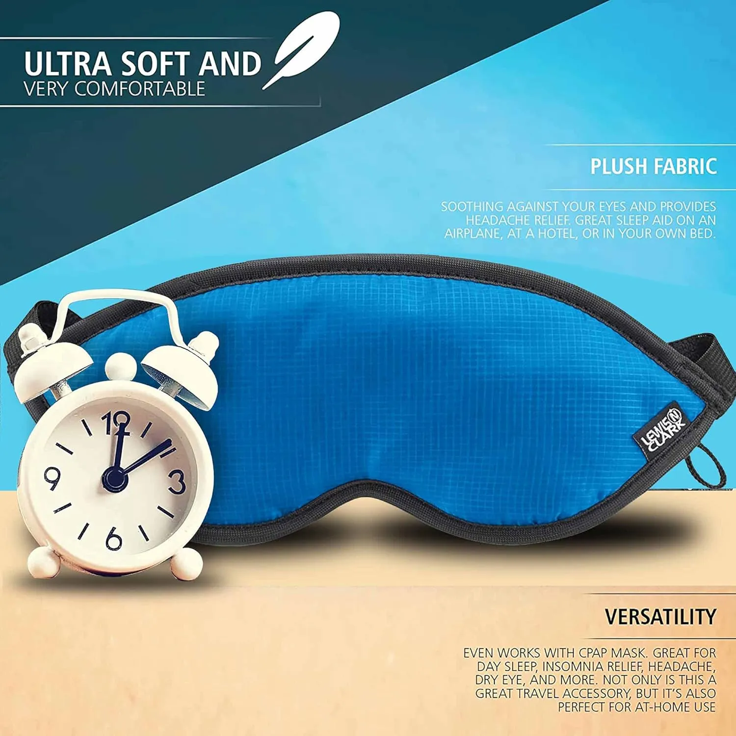 Lewis N. Clark Comfort Sleep Mask | Eye Mask for Travel | Comfortable & Breathable | Light Blocking & Adjustable | Light Blue