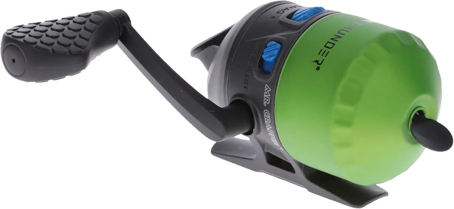 Lew's Crappie Thunder Spincast Fishing Reel, 4.3:1 Gear Ratio, Right or Left-Hand Retrieve, Crappie Thunder Green