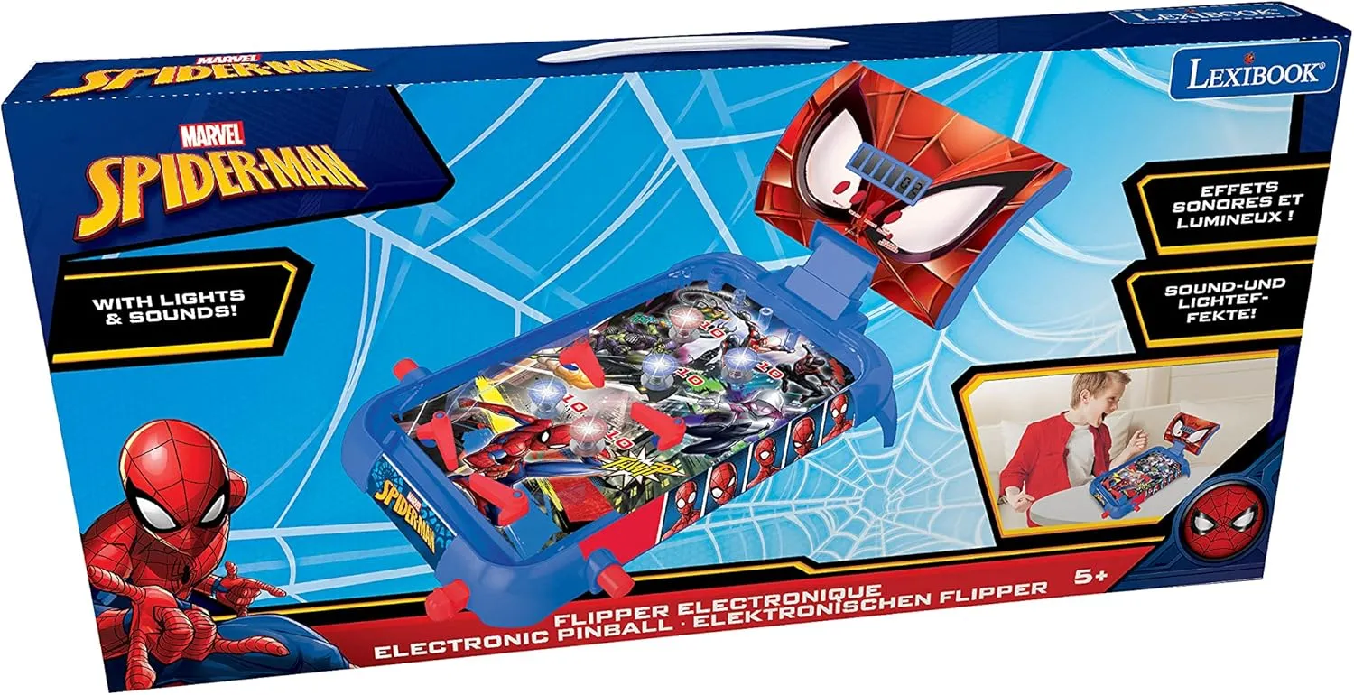 Lexibook Marvel Spider-Man, Table Electronic Pinball, Action and Reflex Game for Children and familiy, LCD Screen, Light and Sound Effects, Blue/red, JG610SP