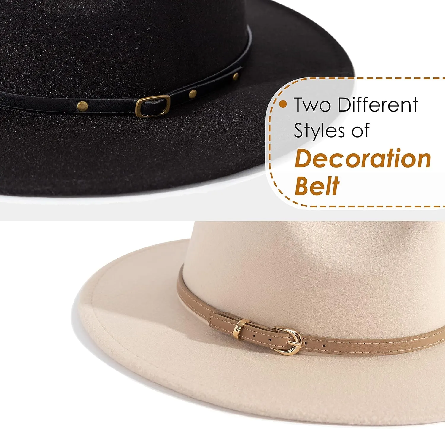 Lisianthus 2 Pack Women & Men Classic Wide Brim Belt Buckle Fedora Hat