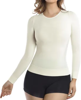  MD Womens Compression Slimming Shirts and Undershirts for Tummy Waist and Bust Long Sleeves Thermal Underwear Round Neck