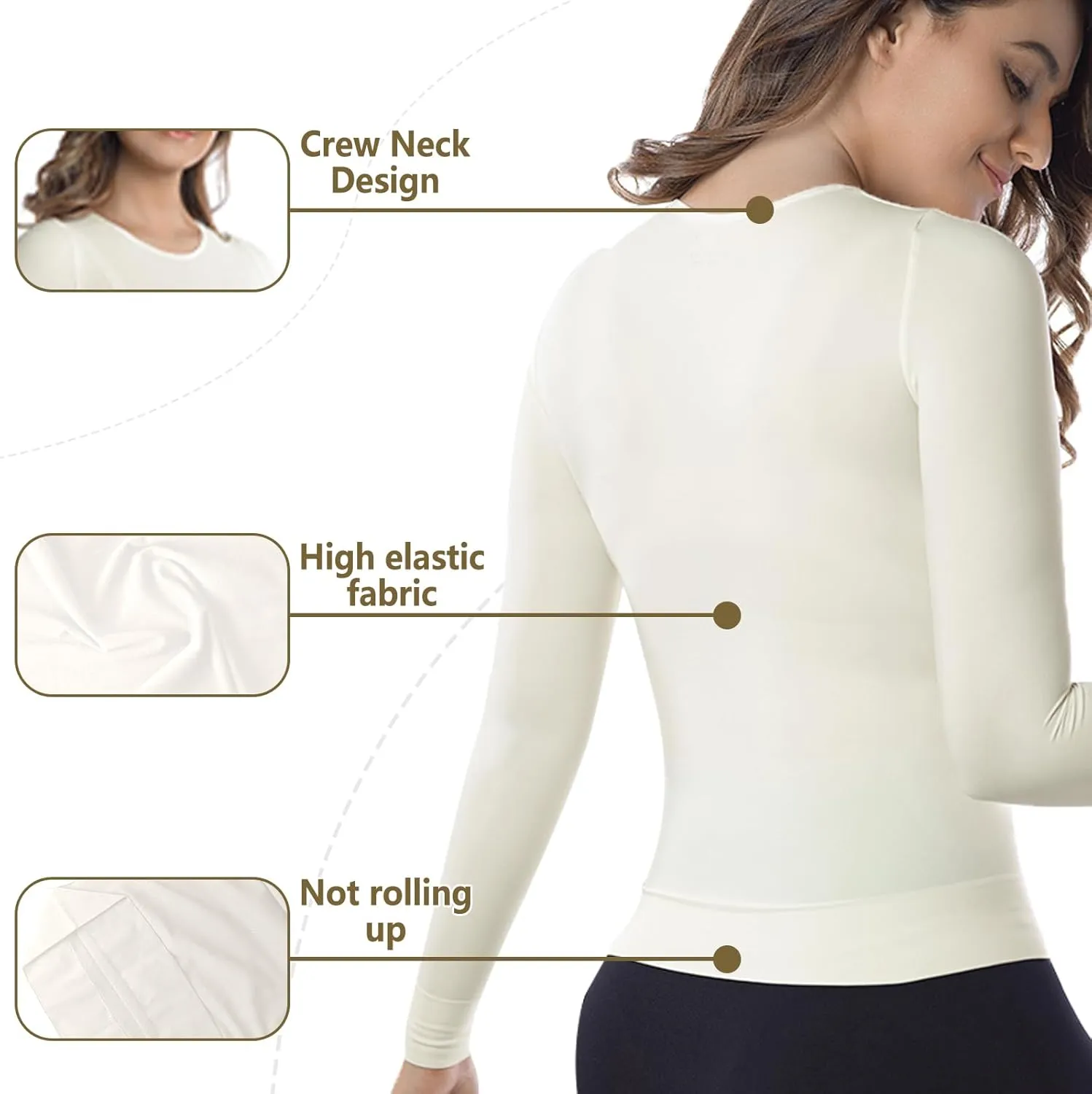  MD Womens Compression Slimming Shirts and Undershirts for Tummy Waist and Bust Long Sleeves Thermal Underwear Round Neck