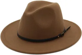 Men & Women Vintage Fedora Hats Fashionable Classic Wide Brim Fedora Hat with Belt Buckle