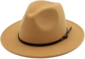 Men & Women Vintage Fedora Hats Fashionable Classic Wide Brim Fedora Hat with Belt Buckle