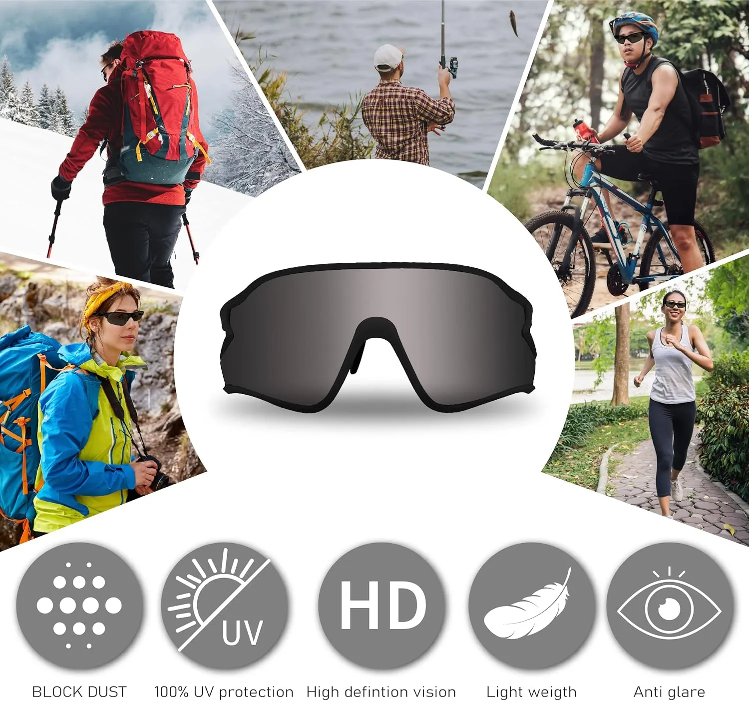 Outdoor Sports Polarized wrap around Cycling Sunglasses for Men & Women TR90 Frame UV Protection for fishing