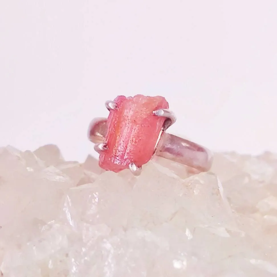 Raw Pink Sunstone Birthstone Ring