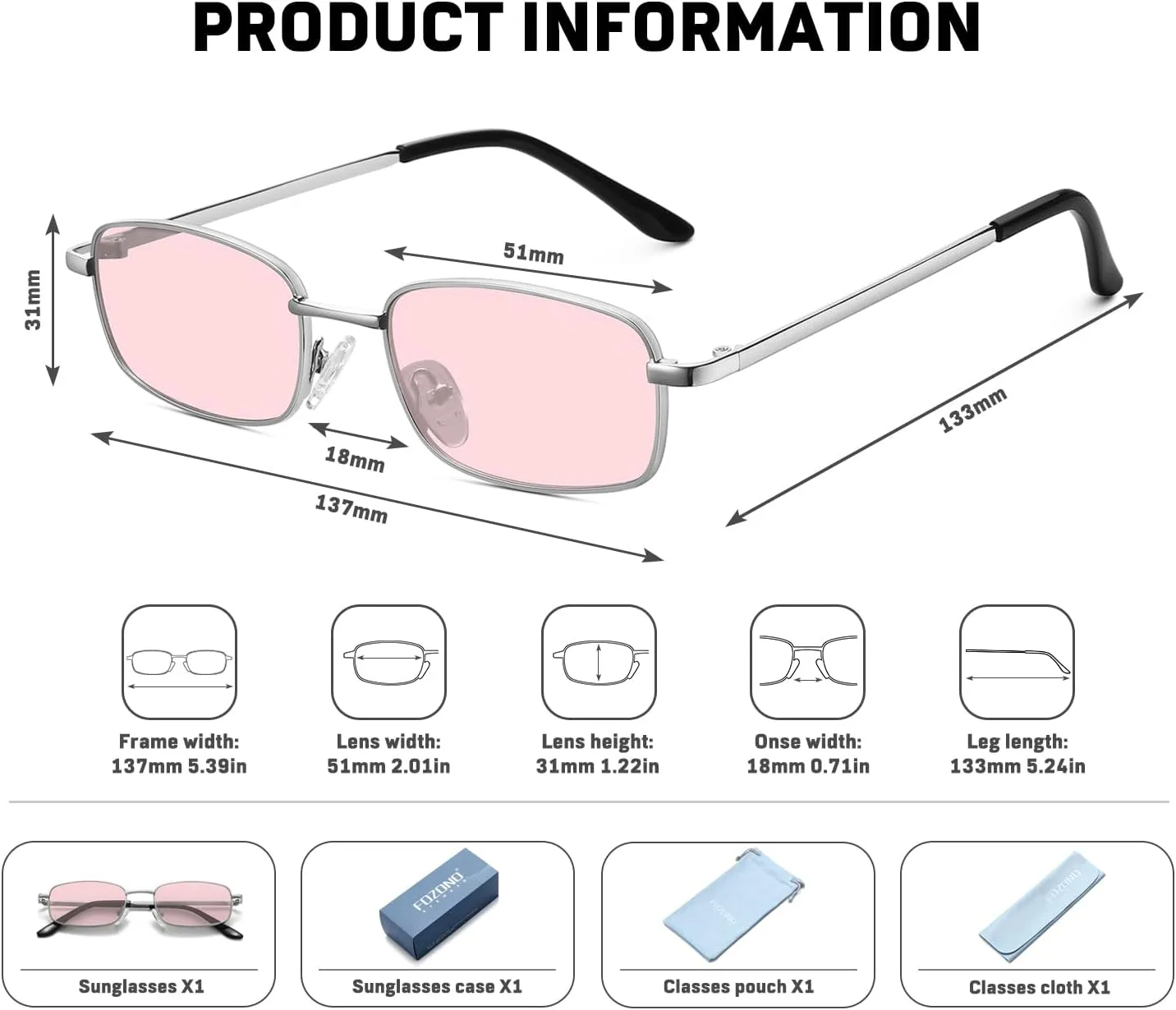 Rectangle Sunglasses for Women 90s Retro Small Narrow Square Frame UV400 Protection
